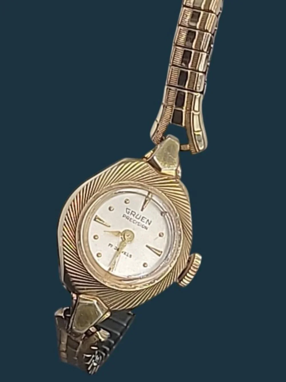 Vtg 1967 Gruen Ladies Cocktail Watch 10KGP Florentine Bezel 10KGF Speidel Band